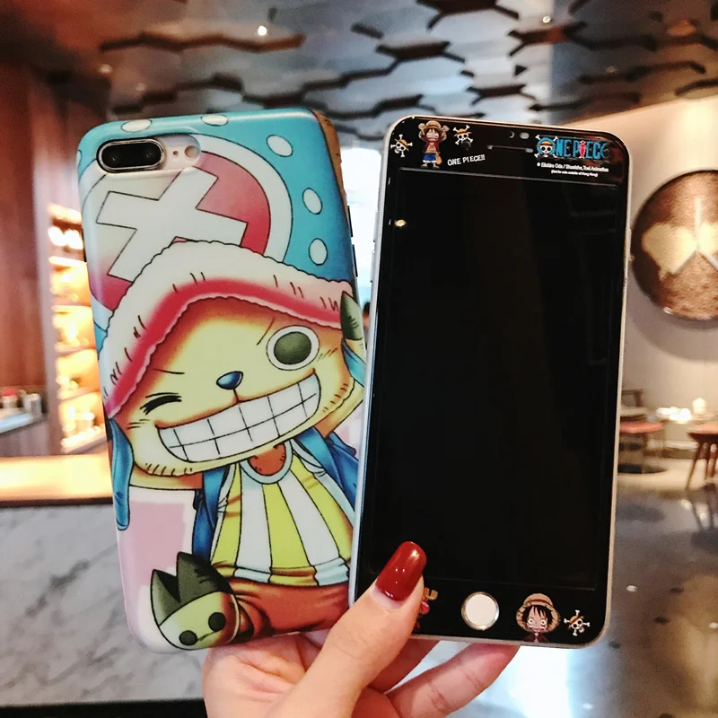 For iPhone 8 8Plus ONE PIECE Case + Tempered Glass Screen film Luffy Zoro Chopper soft Cover for X 6 6S 6SPlus 7 7plus | Отзывы и видеообзор