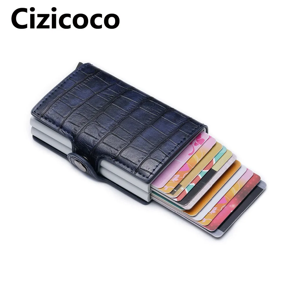 

New Metal Card Holder RFID Blocking Aluminium Leather Business ID Credit Cardholder Men Slim Double Case Wallet Purse