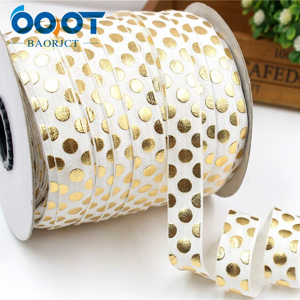 

176087 ,5/8'' 16MM hot gold print Dots Elasticity ribbon ,10 yards DIY handmade hair accessories Material , free shipping