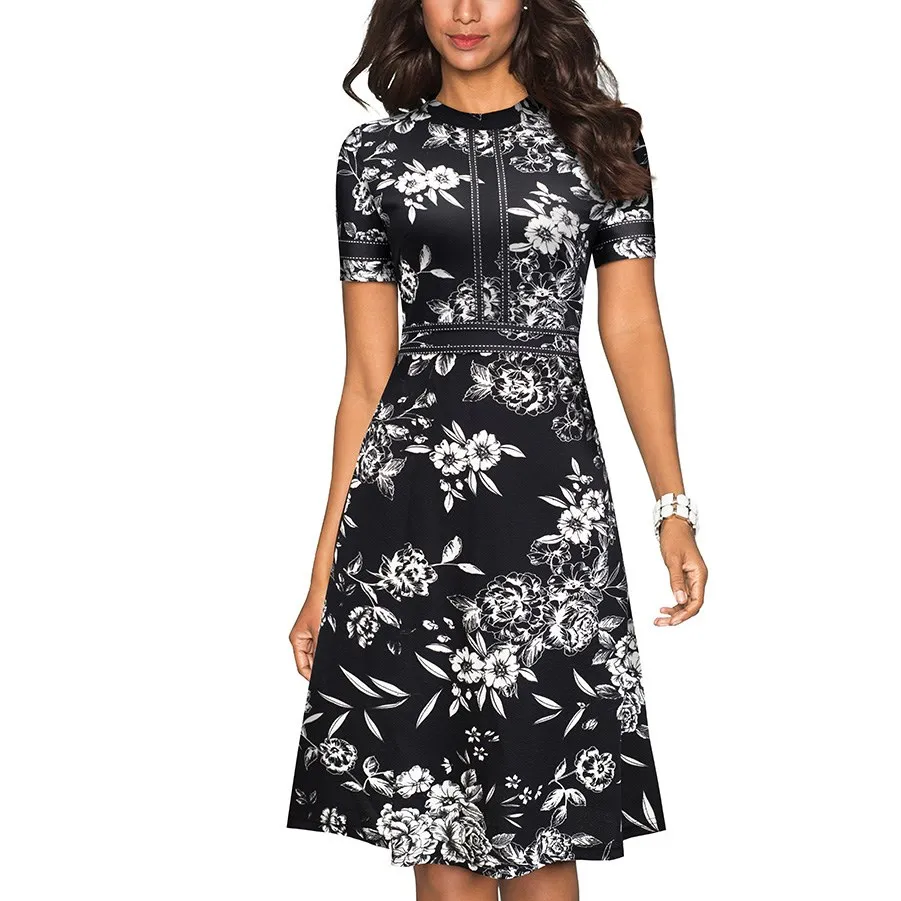 

Work Women Office Dress Classic Short Sleeve A-Line Dress Summer Elegant Dress
