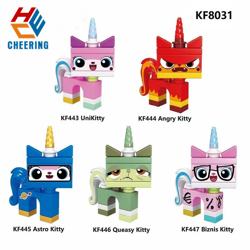 

Single Sale Building Blocks Unikitty Angry Astro Queasy Biznis Kitty Wearing Suit Dolls Figures Bricks Toys For Children KF8031