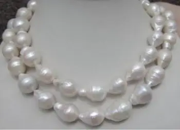 

HUGE 12-16MM NATURAL WHITE BAROQUE PEARL NECKLACE 36INCHES 50"AAA YELLOW CLASP