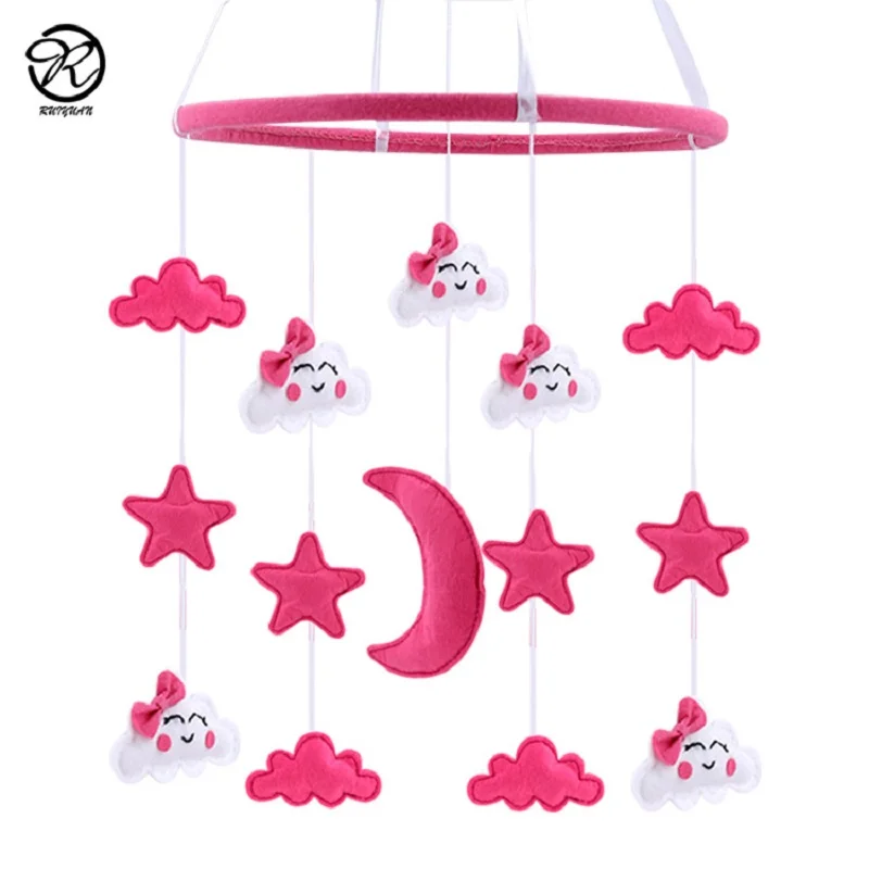 Детское войлочное радио-няня, белое и розовое украшение для детской комнаты, звезды, Луны, счастливые лица, Висячие Игрушки для девочек