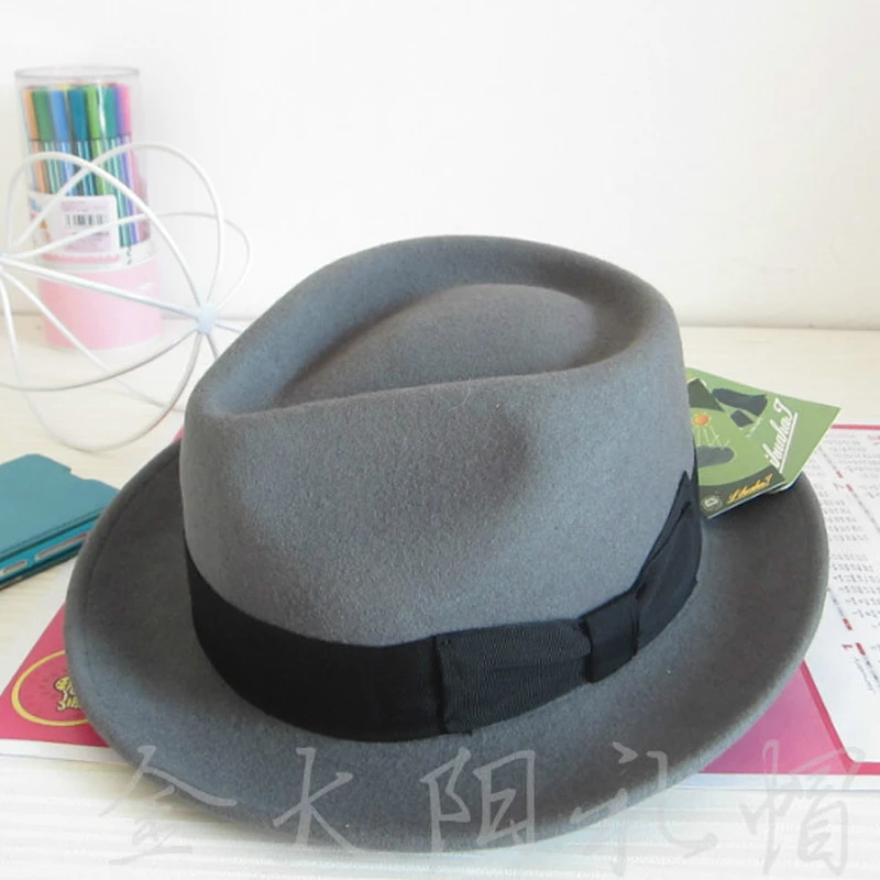 

LIHUA Brand trilby hat 100% wool Bowler Hat 2017 Party Fashion felt hat Gray color mens fedora hat