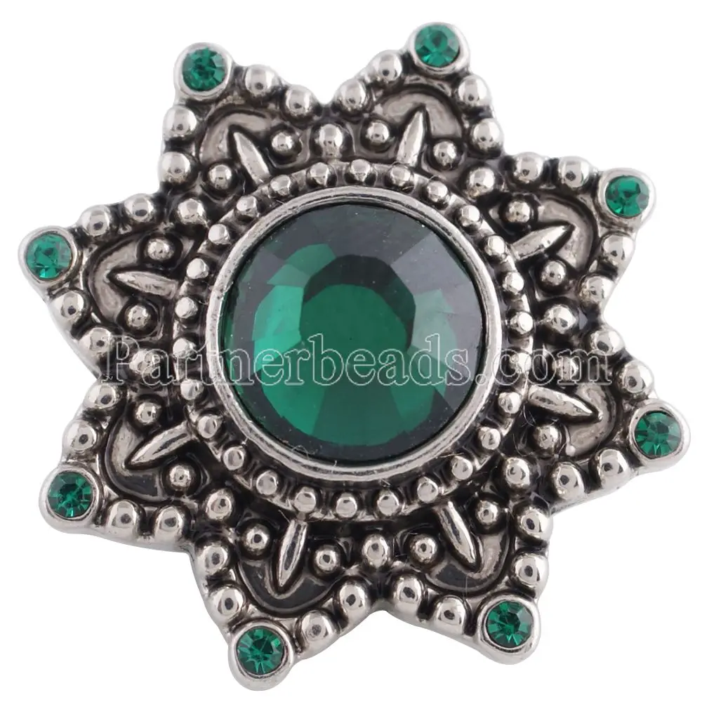 20MM Hexagramsnap silver Antique plated with blue rhinestone KC5245 snaps j...