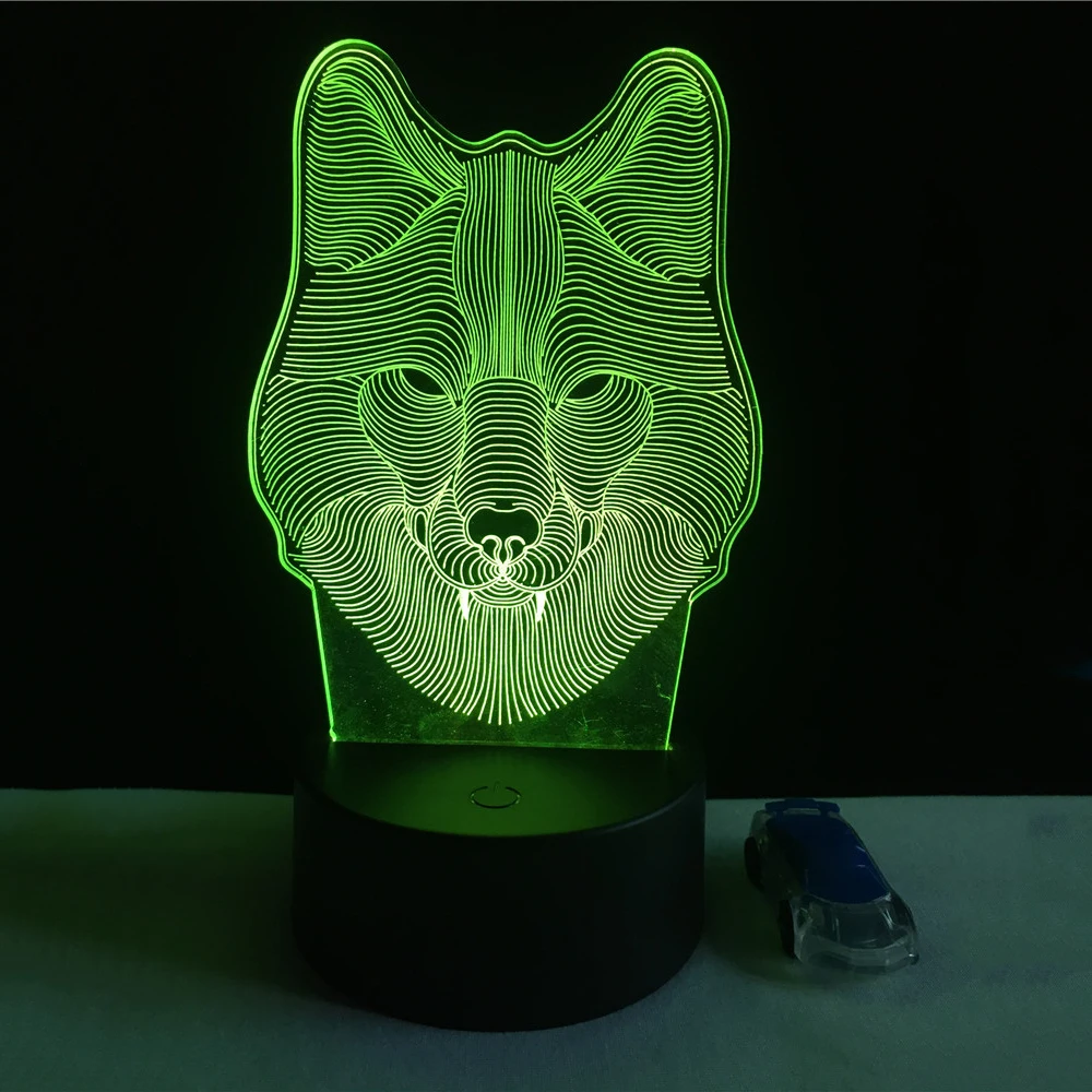 

7 Color Wolf Lamp 3D Visual Led Night Lights for Kids Touch USB Table Lampara Lampe Baby Sleeping Nightlight