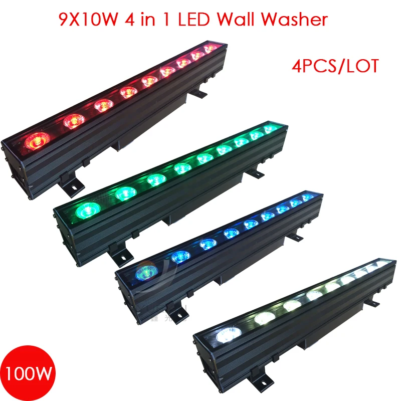 

4PCS/LOT 9X10W RGBW 4in1 DMX Control Outdoor Landscape Lamp Led Wall Washer SpotLight Color Changing Stage Linear Floodlight
