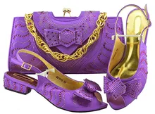 Mulheres elegantes sapatos de salto gatinho com strass bowtie sapatos jogo bolsa saco para o vestido africano set MM1075