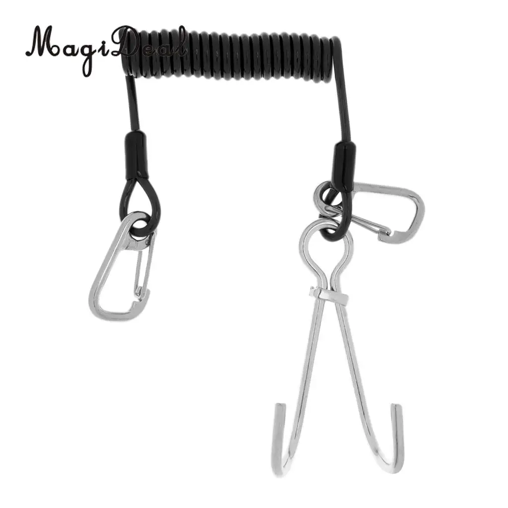 MagiDeal High Strength Scuba Diving Reef Double Hooks&Spiral Coil Lanyard+Carabiner Kit for Drift Dive Swiming Underwater Sport