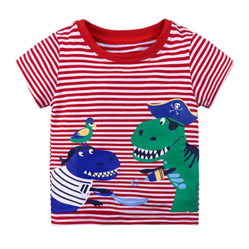 Новые костюмы для маленьких детей одежда для малышей Летняя футболка с короткими рукавами и принтом динозавра из мультфильма для девочек