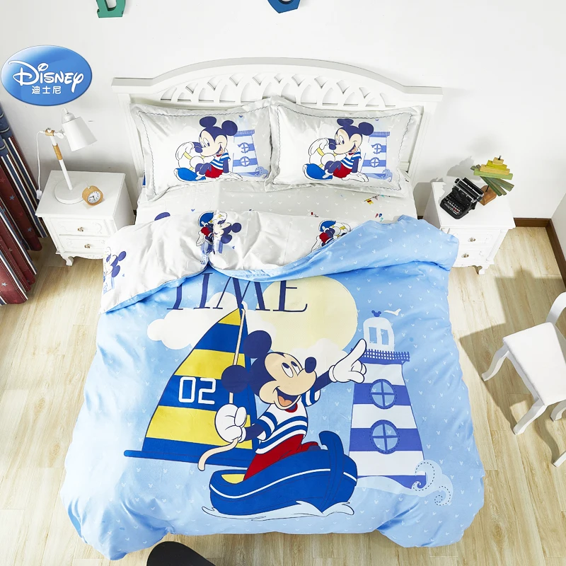 Disney 3D Mickey Mouse Bedding Set Blue Duvet Cover Set Bed Linen for
