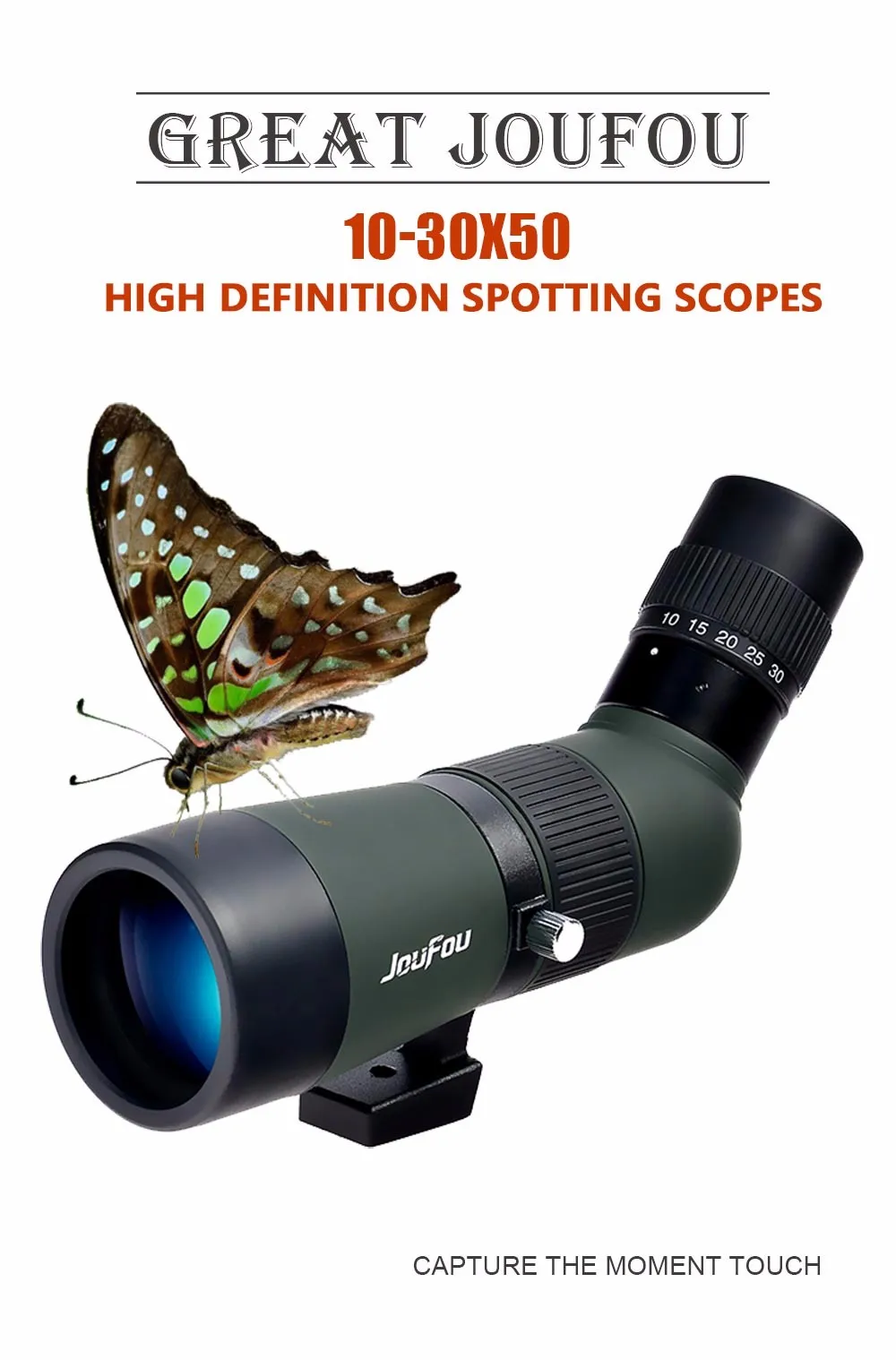 JouFou 10-30X50 Zoom Monocular HD Spotting Scope Waterproof Shooting Optical wide-angle design Birdwatching Telescope (1)