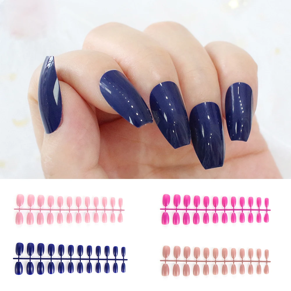 

Fake Short Pointed Coffin False Nail Tips Stiletto False Nails Full Cover Pure Candy Color Ballerinas Press On Nail