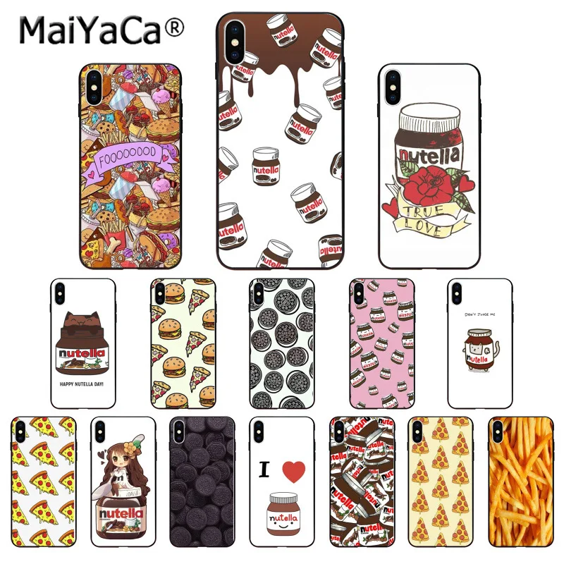 

MaiYaCa funny food Chocolate Nutella Printed Pizza French fries Phone Case for iphone 11 pro 8 7 66S Plus X XS MAX 5S SE XR