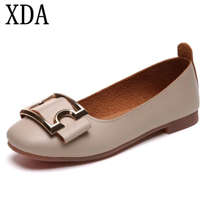 XDA Women Metal Decoration Flats Shoes Female Slip on square head Shoes
