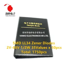 35 видов x50 обычно используемых SMD LL34 1/2W 2V~ 68V зенеровские диоды ассортимент набор Ассорти книга образцов