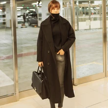 Новое поступление, шерстяное зимнее пальто, верхняя одежда для женщин, x-long, отложной воротник, утолщенное, теплое, кашемировое, шерстяное пальто