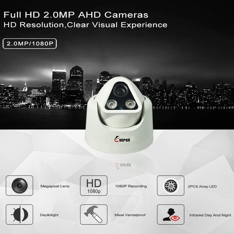 Keeper 2.0MP 1080P HD Vandalproof Купольная камера Безопасность видеонаблюдения Ночное видение