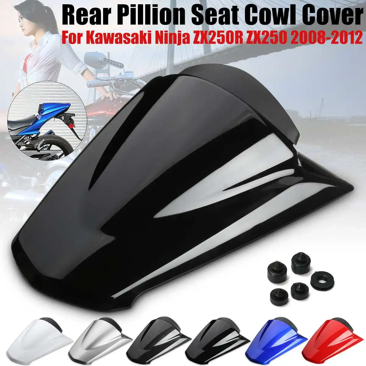 

7 Color Motorcycle ABS Plastic Rubber Rear Seat Cover Cowl For Kawasaki Ninja ZX250R ZX250 2008 2009 2010 2011 2012