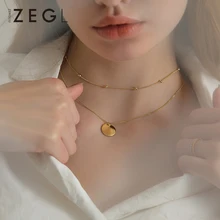 ZEGL layered necklace female necklace clavicle chain simple round coin pendant short necklace necklace neck jewelry coin layered bolo necklace