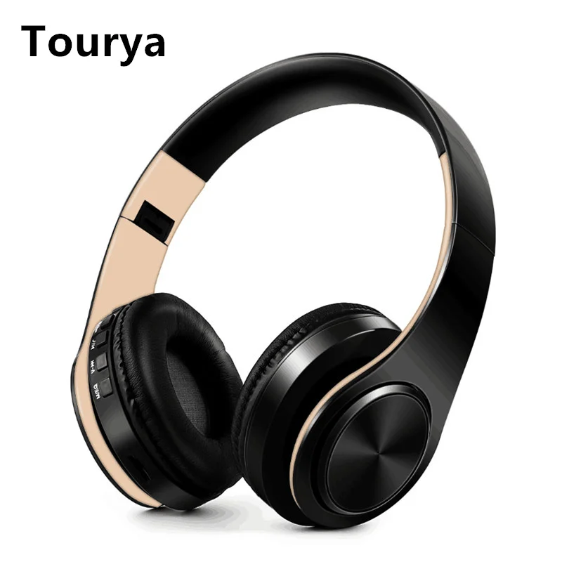 Tourya B7 Bluetooth наушники гарнитура Беспроводные наушники с микрофоном низкие басы Наушники для компьютера телефона Спорт MP3 плеер - Цвет: Black Gold
