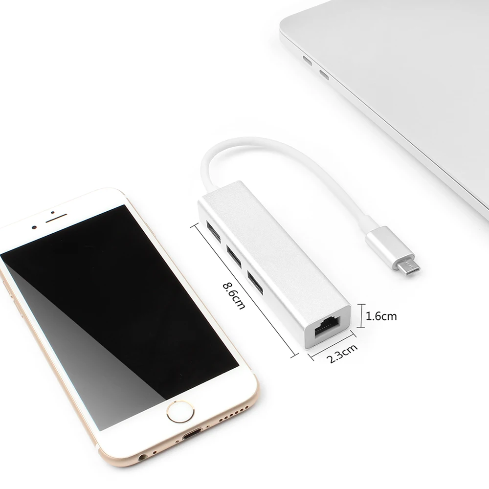 USB C на 3 порта USB разветвитель 3,0 концентратор type C Thunderbolt 3 для RJ45 100 Мбит/с Ethernet адаптер для Macbook Pro 13 15 16 дюймов