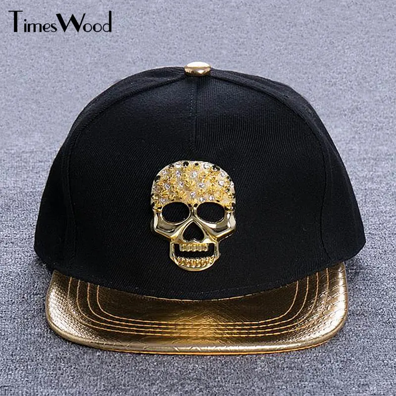 

Creative New Fashion PU Leather Brim Unisex Hip Hop Hats Black Snapback Skull Baseball Caps Young Fashion Punk Cap For Men Women
