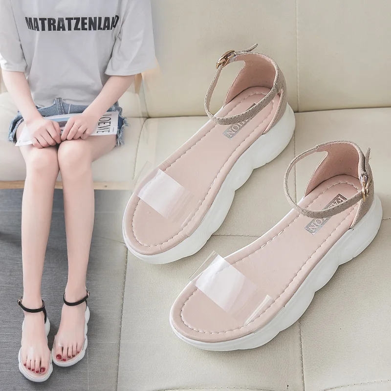 

Roman women's sandals summer 2019 new net red models thick transparent fashion super fire wild casual shoes