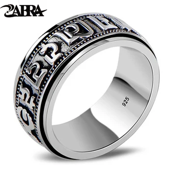 

ZABRA Punk Jewelry For Men 925 Sterling Silver Spinner Ring Vintage Six Words Mantra Mens Signet Rings