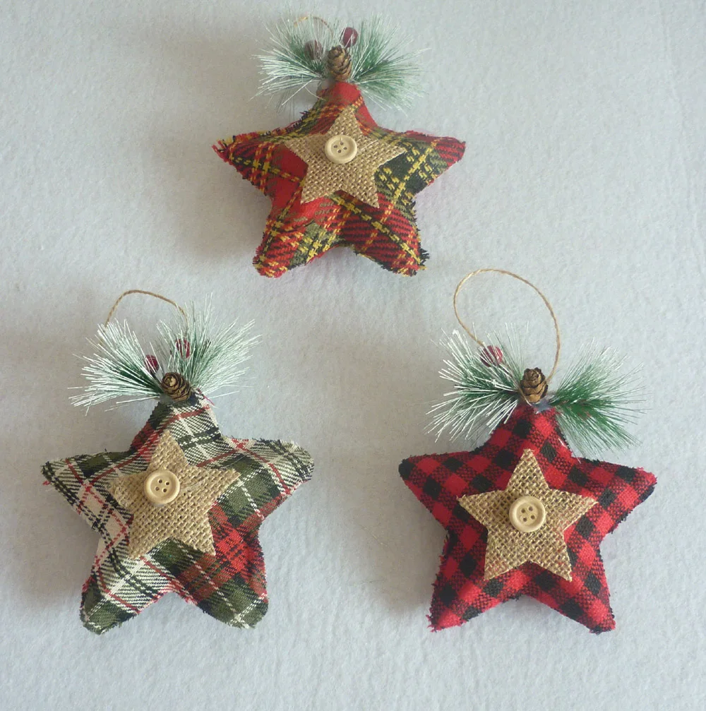 

14x13cm Christmas Non-Wovens Burlap Stars Tree Pattern Ornaments Bell Xmas Party Home Christmas Decor Navidad Decoration