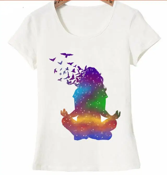 

Populaire Yo ga Pose Om Chakras pleine conscience méditation Zen Art T-Shirt d'été femmes t-shirt décontracté hauts pour filles