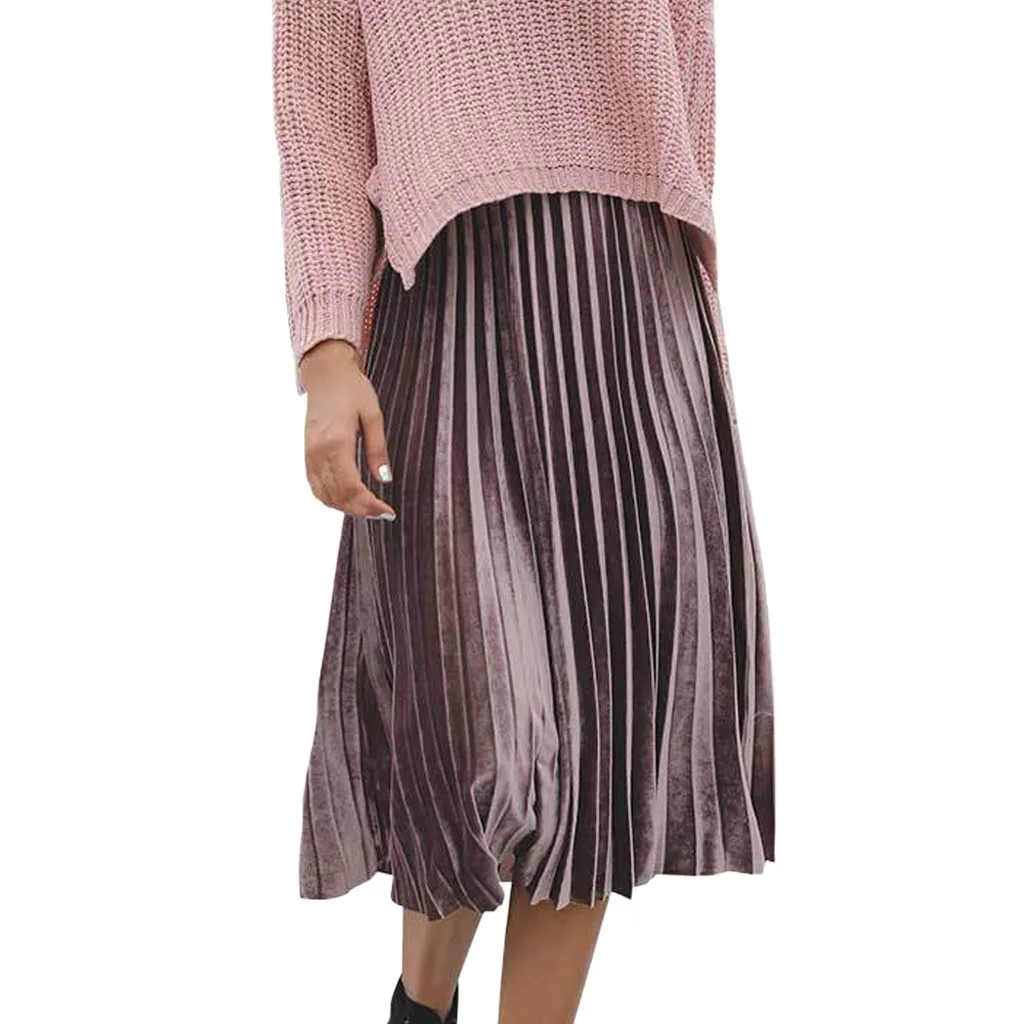 Весна и осень новые модные женские модные однотонные юбка высокая Талия Повседневная юбка в складку Акции Леди Черный, Розовый Z326