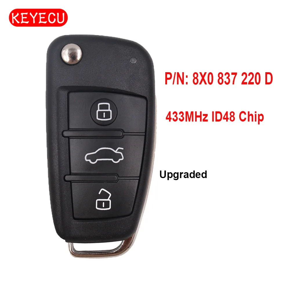 Keyecu Upgraded Flip Remote Car Key 433MHz ID48 Chip Fob for Audi A1 TT