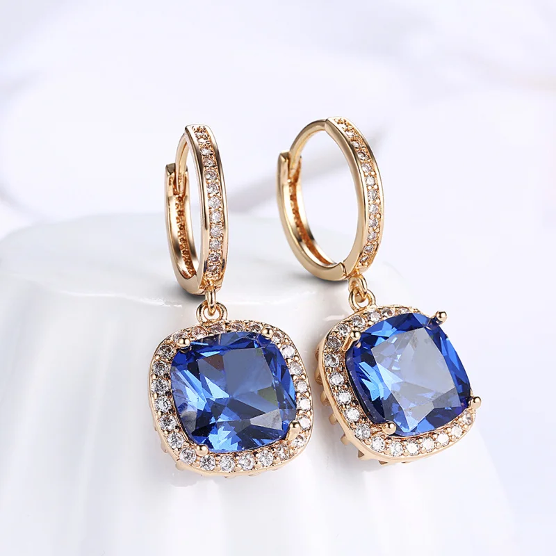 Синие белые серьги с австрийскими кристаллами, Золотые серьги для женщин, модные ювелирные изделия, опт и розница, E2152