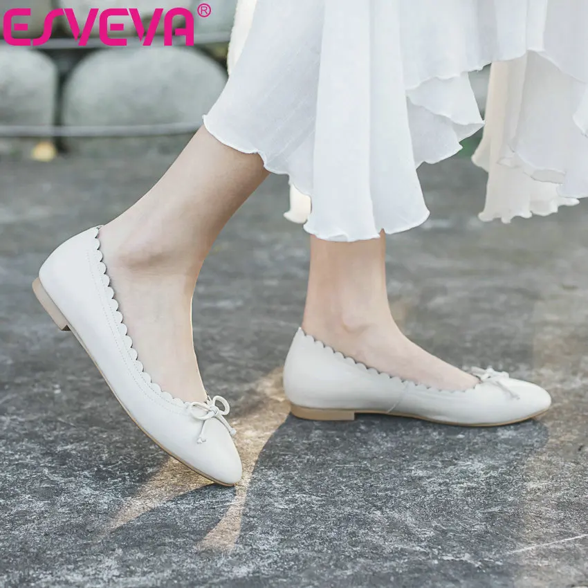 

ESVEVA 2019 Women Western Style Flat Shoes Spring Autumn Round Toe Slip on Shallow Miss Shoes Shallow Comfortable Shoes 34-40
