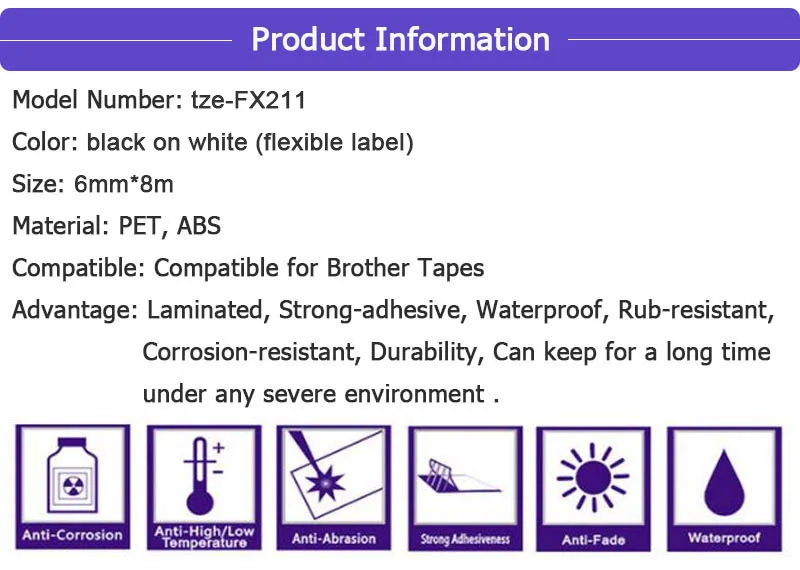CIDY Tze-FX211 Tz-FX211 черный на белом Гибкая этикетка совместимый P touch 6 мм tze FX211 tz FX211 этикетка Кассетный картридж