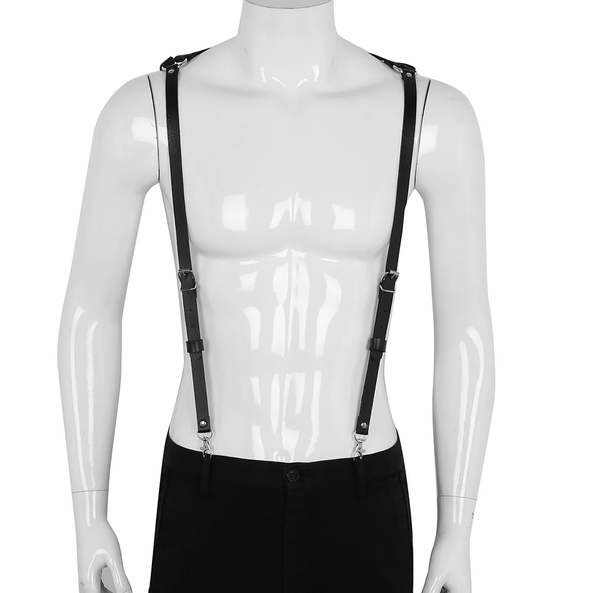 inlzdz Mens Adjustable Faux Leather Body Chest Fancy Buckles Costumes with Metal O-rings