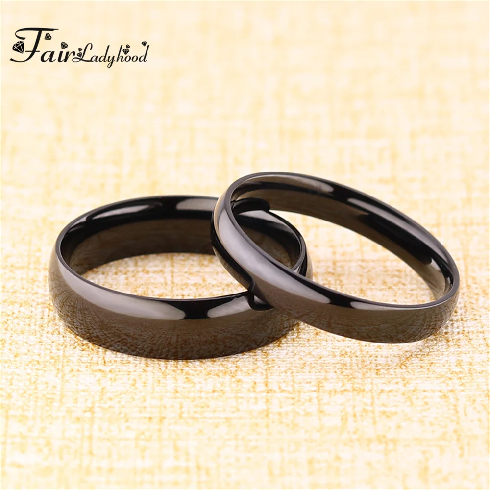 FairLadyHood Simple Couple Rings 316L Stainless Steel 4mm 6mm Black Gold Silver Color For Women Or Man Jewelry Ring | Украшения и