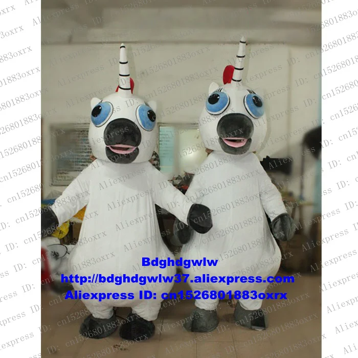 

White Single Angle Horse UNIMON Ainkhuern Unicorn Rainbow Pony Mascot Costume Character Art Festival Business Street zx2150