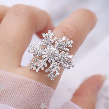 

Snowflake Rotating Ring Sphere Ball Ring Complex Rotating Zirconia Finger Ring for Couple Lover Jewelry