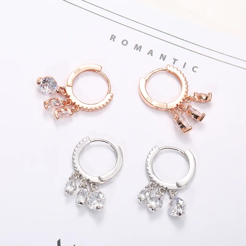 

Korean Big Circle 3a Zircon Drop Earrings 925 Sterling Silver Zircon Water Drop Rose Gold Ear Buckle Women Fashion Earrings