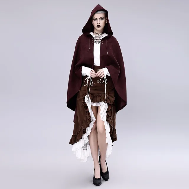 Best Product Gear Duke Steampunk Little Red Riding Hood Suede Lolita Cloak smock Hat mantle wine coffee color girl cloth vintage Retro
