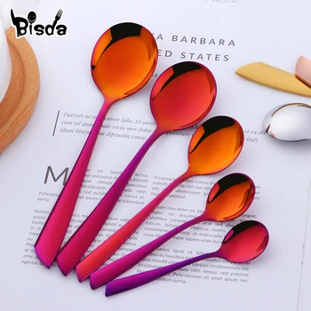

5Pcs Stainless Steel Spoon Sets Gold Round Soup Spoons With Creative Handle Small Dessert Spoon For ice Tea Spoon dinnerware set