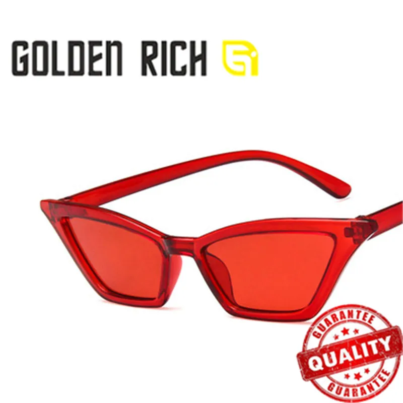 

GOLDEN RICH 2018 NEW Cute Sexy Retro Cat Eye Sunglasses Women Small Black White Triangle Vintage Cheap Sun Glasses Red Female