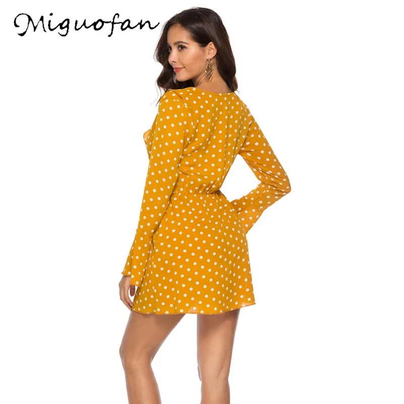 Miguofan Chiffon Dress Women Ruffles Polka Dot Print Army Green Plus Size Casual Dresses Womens Clothing 2019 Short Summer Dress