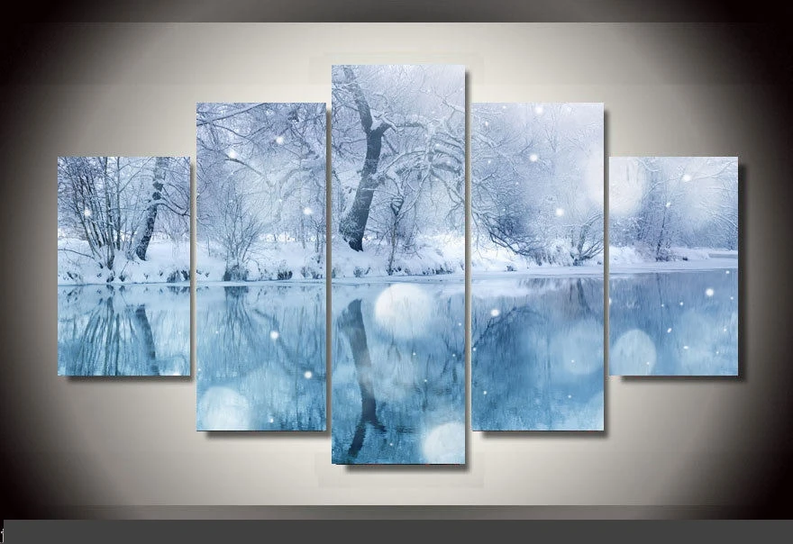 

Artistic originality Indoor Art Abstract Indoor Decor C4 Snowing forest trees scenery print canvas in 5 pieces