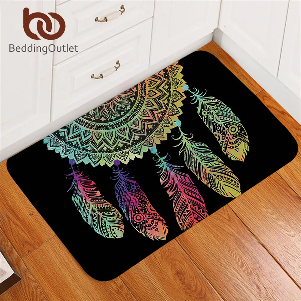 

BeddingOutlet Dreamcatcher Carpet Non-slip Soft Rug Mandala Floor Mat Absorbent Bohemian Colorful Feathers Doormat For Bedroom