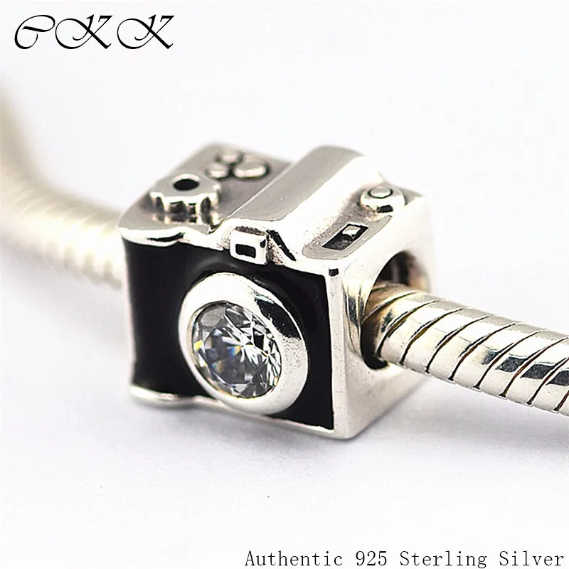 

Beads for Jewelry Making 100% 925 Sterling Silver Camera charm with black enamel Fit Bracelet Diy Fine Jewelry PF242