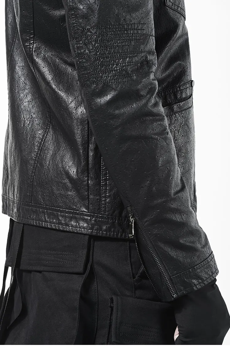 Темно-моющаяся вода искусственная кожа мотоциклетная кожаная Ретро воздушная дыра дизайн короткая куртка тонкая куртка