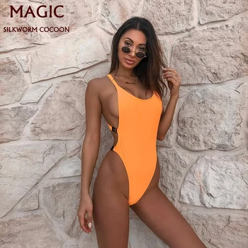 

Back cross wide strap Backless Swimsuit Women's One Piece Swimwear Bathing Suit Sexy Monokini Yellow Bodysuit Bather Swim Wear